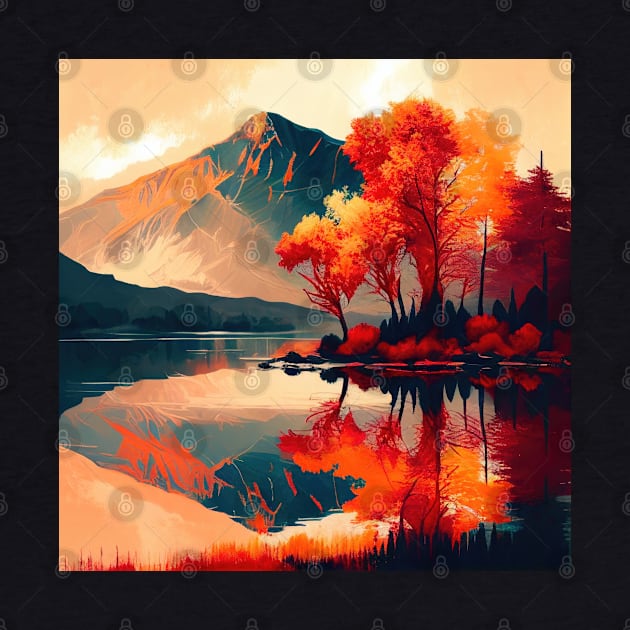 Vibrant Fall Tree Reflections by The Art Mage